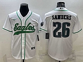 Men's Philadelphia Eagles #26 Miles Sanders White With Patch Cool Base Stitched Baseball Jersey,baseball caps,new era cap wholesale,wholesale hats